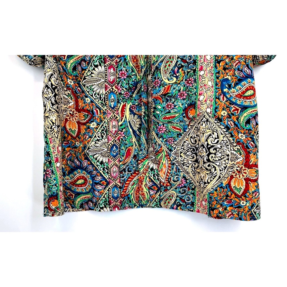 Multicolor Paisley Notch Collar Short Sleeve Blouse Boho Festival Maximalist XL - Picture 5 of 11